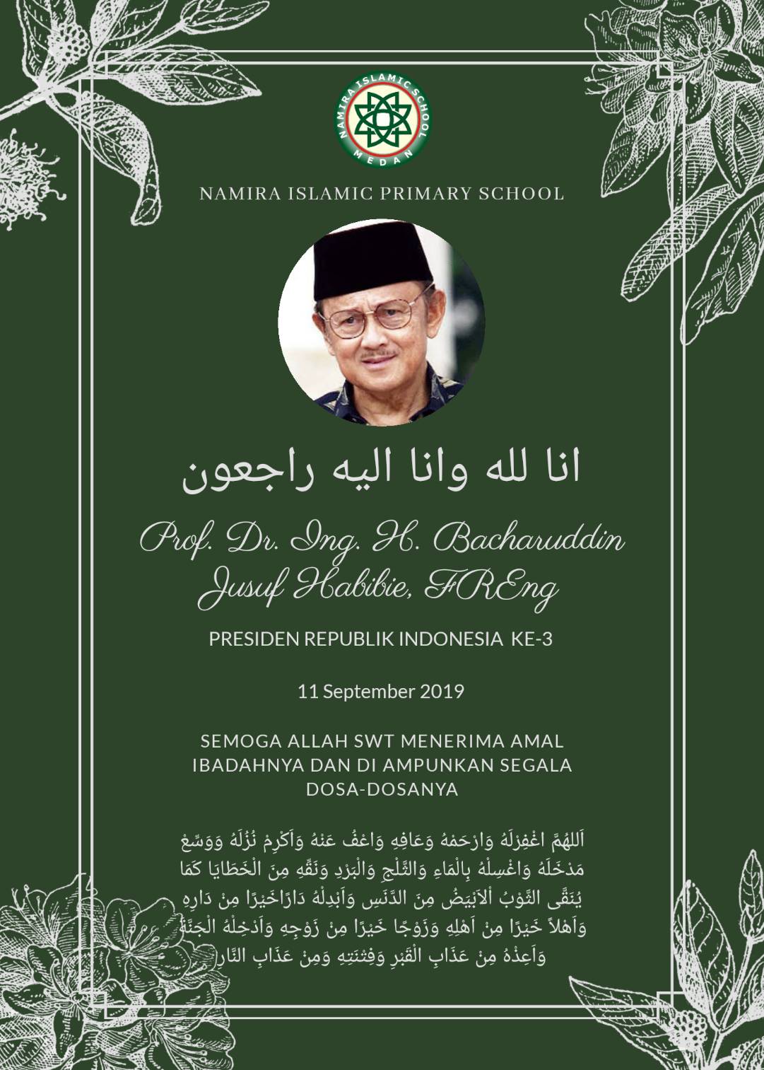 Ucapan Bela Sungkawa Atas Meninggalnya Presiden ke-3 RI Prof. Dr. Ing. H. Bacharuddin Jusuf Habibie, FREng Yang Telah Berpulang Kerahmatullah Dari Segenap Keluarga SDS Namira