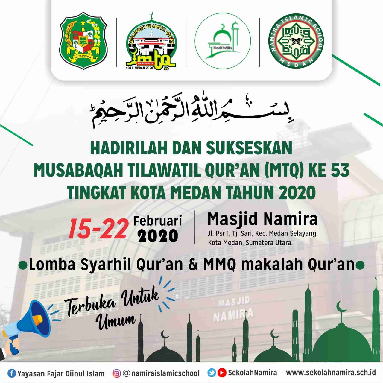 Alhamdulillah Sekolah Namira Menjadi Tempat Pelaksanaan Perlombaan Syarhil Quran dan MMQ pada MTQ Ke 53 Kota Medan